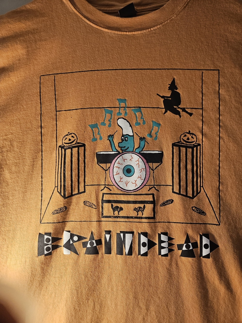 Brain Dead Orange Short-Sleeve Tee with Graphic Stage Illustration